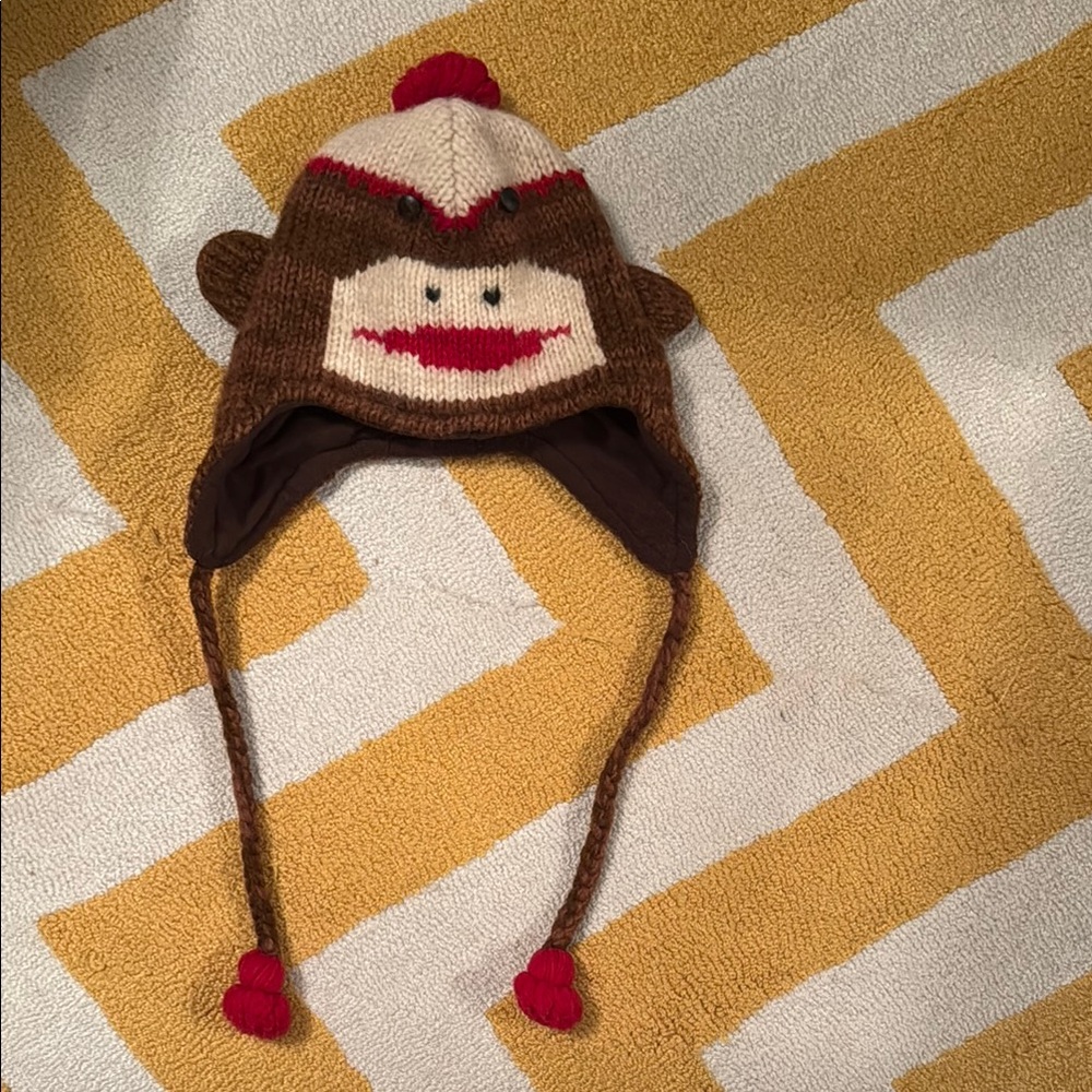 Brown and Red Sock Monkey Knit Hat